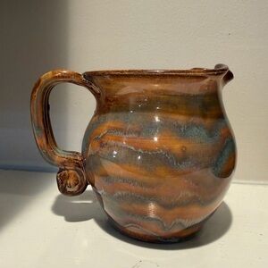 Windsong Studio Pottery Pitcher Drip Glaze Brown Blue Green Signed Vintage